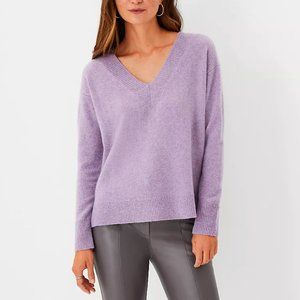 Ann Taylor Cashmere V-Neck Sweater-Violet Sky Melange-drop shoulder/relaxed fit